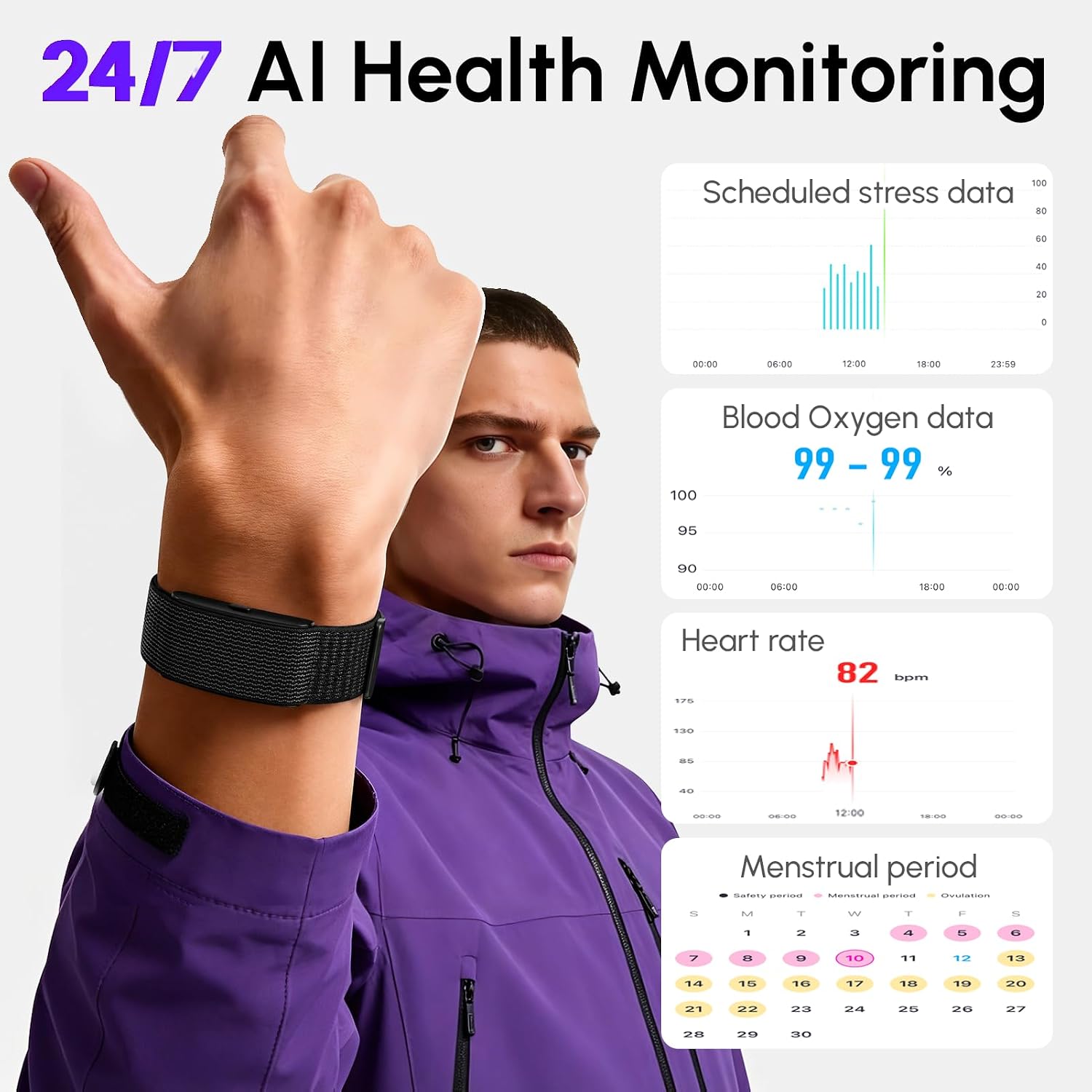 Screenless Fitness Tracker Smart Band, Sleep, HRV, Heart Rate, SpO2 - Image 2